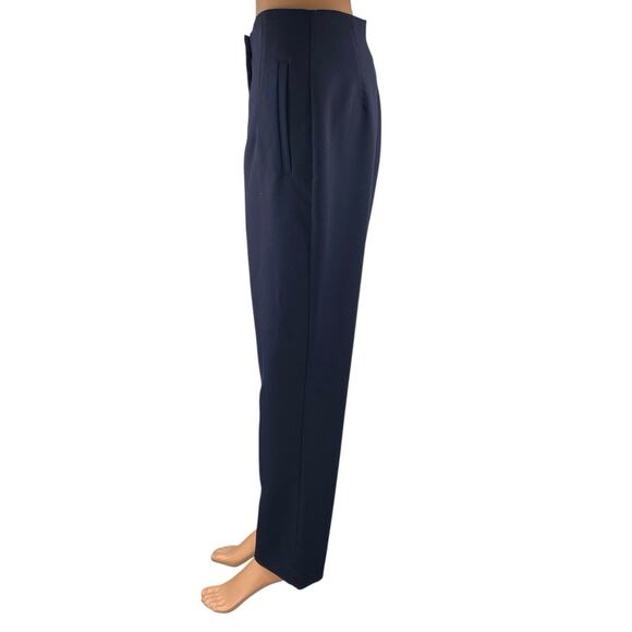 Zara Navy Blue Pleated High Waisted Straight Tapered Trousers Dress Pants Size L - Picture 2 of 4